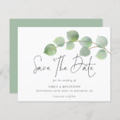 バジェットモダンユーカリ結婚式の日付を保存 (正面/裏面)