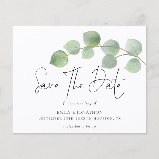 バジェットモダンユーカリ結婚式の日付を保存 (正面)