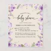 バジェットモダンラベンダーベビーシャワー招待状 (正面)