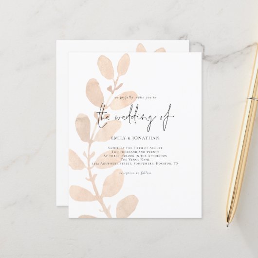 バジェットモダンリーフ結婚式招待状 (正面/裏面インサイチュ)