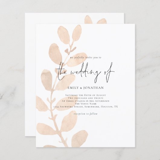 バジェットモダンリーフ結婚式招待状 (正面/裏面)