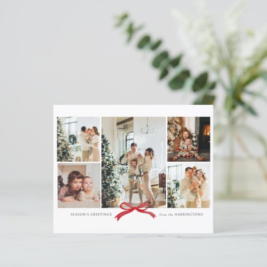 バジェットモダンレッドボーフォトコラージホリデーカード (スタンド正面)