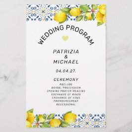 バジェットモダンレモン地中海の結婚式 プログラム チラシ