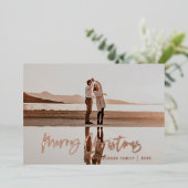 バジェットモダン写真ミニマルのバーガンディ・クリスマス 箔シーズンカード (立ち正面)