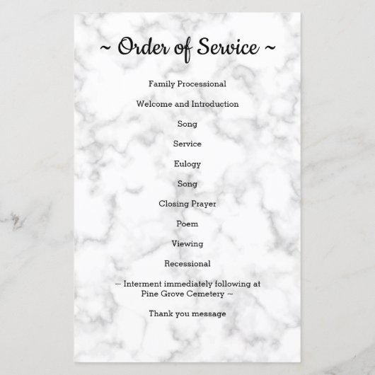 バジェットモダン大理石記念葬式プログラム (裏面)