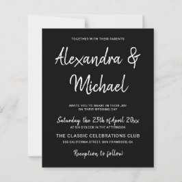 バジェットモダン白黒結婚式招待状