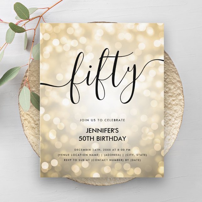 バジェットモダン金ゴールドグリッターライト50誕生日 (Modern BUDGET Gold Glitter Lights 50th Birthday)