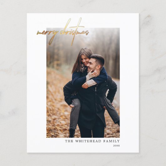 バジェットモダン金ゴールドメリークリスマスホワイトカード チラシ (正面)