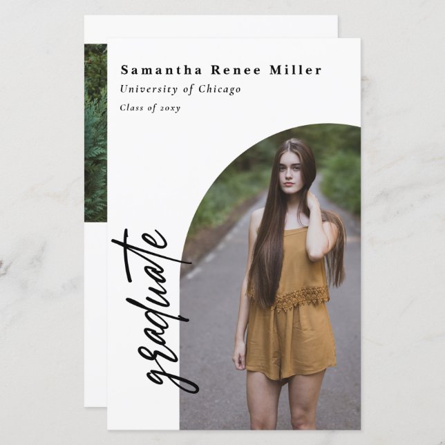 バジェットモダン3月2日写真卒業招待状 (正面/裏面)