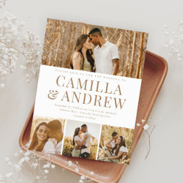 バジェットモダン4フォトエレガントなウェディング招待状