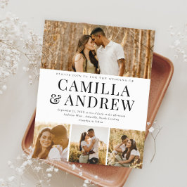 バジェットモダン4フォトエレガントなウェディング招待状