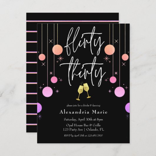バジェットモダン・スパークル気のあるそぶりをした「Thirty」誕生日 招待状 (正面/裏面)