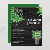 バジェットモノクロシダ緑の結婚式の招待 (正面/裏面)