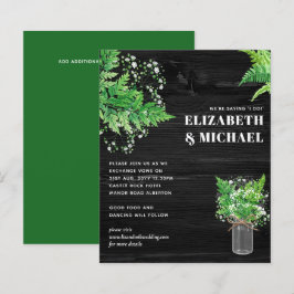バジェットモノクロシダ緑の結婚式の招待