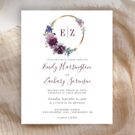 バジェットモノグラムパープルリース結婚式招待状