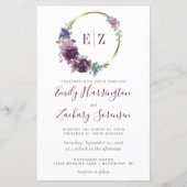 バジェットモノグラムパープルリース結婚式招待状 (正面)