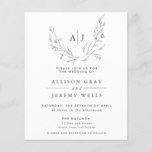 バジェットモノグラムフローラ結婚式招待状フライヤー (正面)