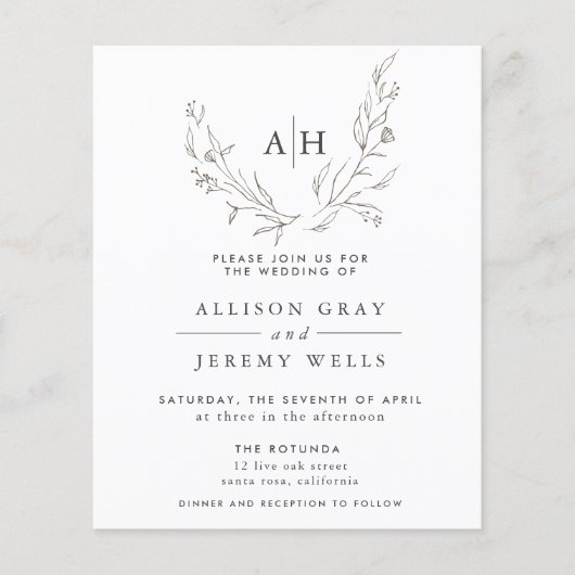 バジェットモノグラムフローラ結婚式招待状フライヤー (正面)