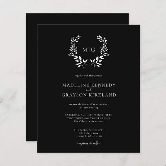 バジェットモノグラムフローラ結婚式招待状 (正面/裏面)
