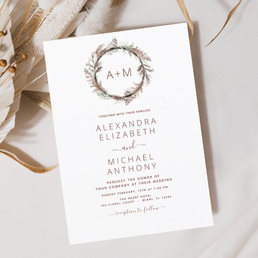 バジェットモノグラムボホパンパスグラス結婚ズ チラシ