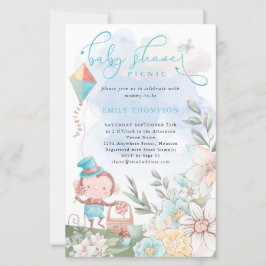 バジェットモンキーボーイティール（緑がかった色）ベビーシャワーピクニック招待状