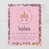 バジェットユニコーングリッター誕生日パーティーの招待 (正面)