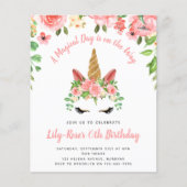 バジェットユニコーン顔フローラ誕生日招待状 (正面)