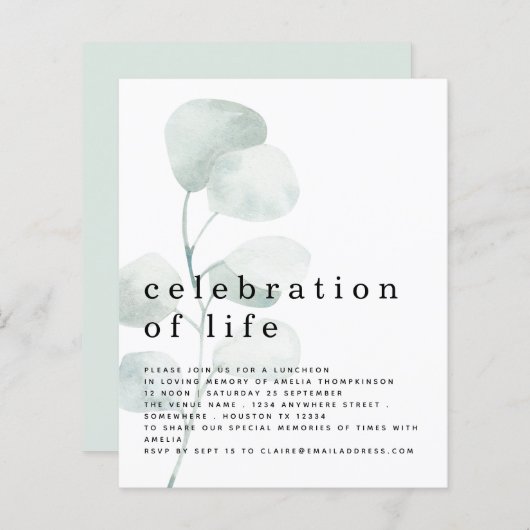 バジェットユーカリお祝いオブライフ招待状 (正面/裏面)