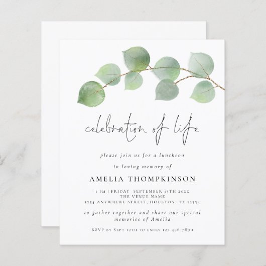 バジェットユーカリお祝いオブライフ招待状 (正面/裏面)