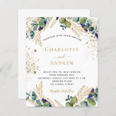 バジェットユーカリの緑の結婚式招待状 (正面/裏面)