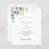 バジェットユーカリの緑の金ゴールド結婚式招待状 (正面/裏面)