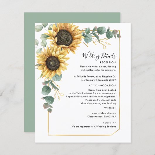 バジェットユーカリひまわり結婚花の詳細カード (正面/裏面)