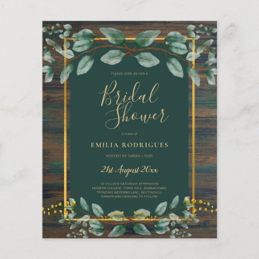 バジェットユーカリブライダルシャワーグリーン金ゴールドQR チラシ (正面)