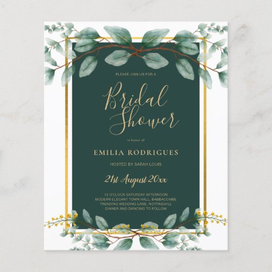 バジェットユーカリブライダルシャワーグリーン金ゴールドQR C チラシ (正面)