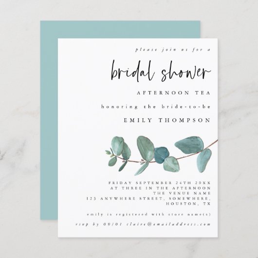 バジェットユーカリブライダルシャワーティー招待状 (正面/裏面)