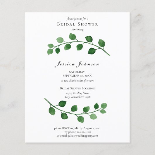 バジェットユーカリブライダルシャワーフライヤー招待状 チラシ (正面)