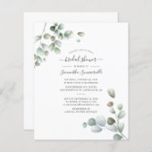 バジェットユーカリプスグリーンリーブライダルシャワー招待状 (正面/裏面)
