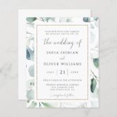 バジェットユーカリプスグリーンリー結婚式招待状 (正面/裏面)