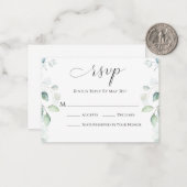 バジェットユーカリプスグリーンリーRSVPカード ノートカード (正面/裏面インサイチュ)