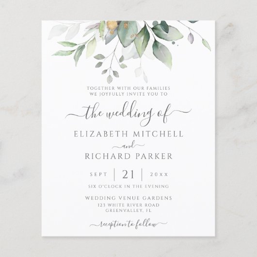 バジェットユーカリプスグリーン葉リーエレガントな結婚式 (正面)