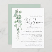 バジェットユーカリプタススクリプトベビーシャワー招待状 (正面/裏面)