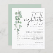 バジェットユーカリプタススクリプト80th誕生日招待状 (正面/裏面)