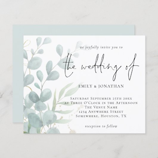 バジェットユーカリプタスパウダーブルー結婚式招待状 (正面/裏面)