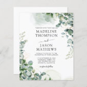 バジェットユーカリプタス金ゴールドグリーン結婚式招待状 (正面/裏面)