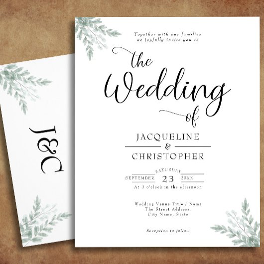 バジェットユーカリプツモノグラム結婚式招待状 チラシ