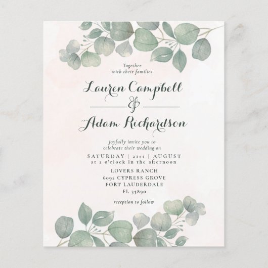 バジェットユーカリプトゥスウォーターカラーグリーン/オレンジ結婚ズ (正面)