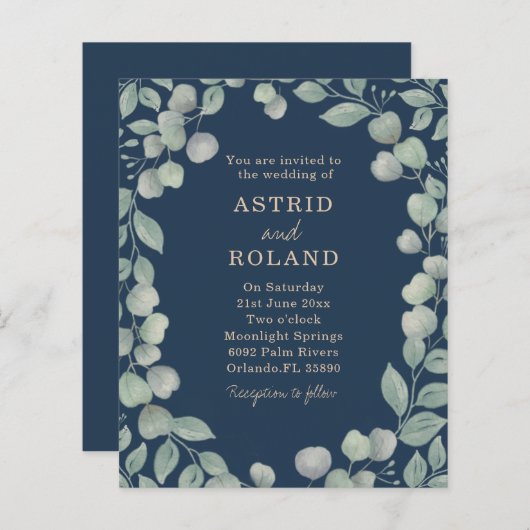 バジェットユーカリプトゥスウォーターカラーブルー&グリーン結婚ズ (正面/裏面)