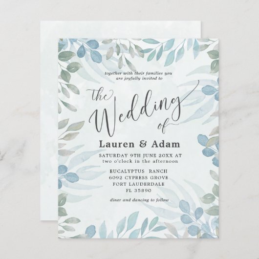 バジェットユーカリプトゥスウォーターカラー結婚式招待状 (正面/裏面)