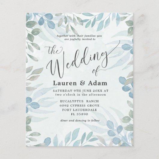 バジェットユーカリプトゥスウォーターカラー結婚式招待状 (正面)