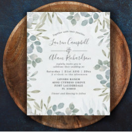 バジェットユーカリプトゥスウォーターカラー結婚式招待状